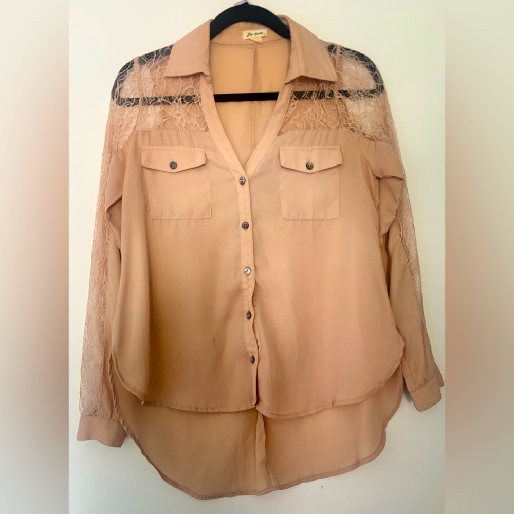 Love Riche Lace Button Down Dress Shirt Blouse Top - Size Medium - Picture 2 of 4